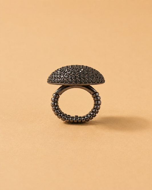 Anillo Negro Cúpula de Brillo Ajustable