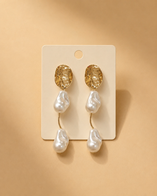 Pendientes Dorados con Dobles Gotas Nacaradas