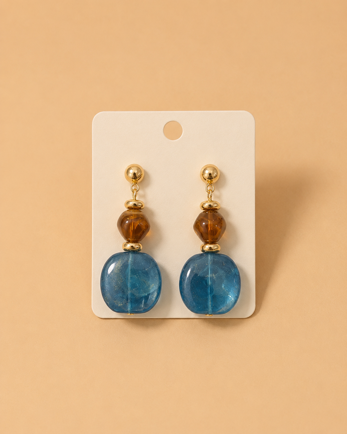 Pendientes Dorados Azul y Ámbar Colgantes