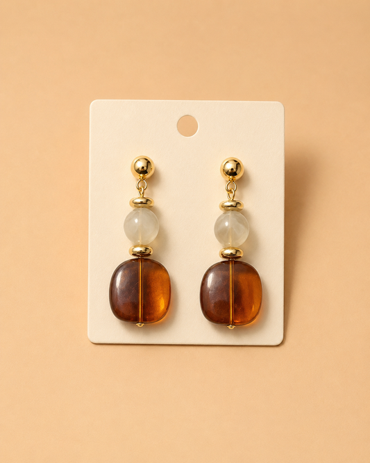 Pendientes Dorados Ámbar y Blanco Translúcido