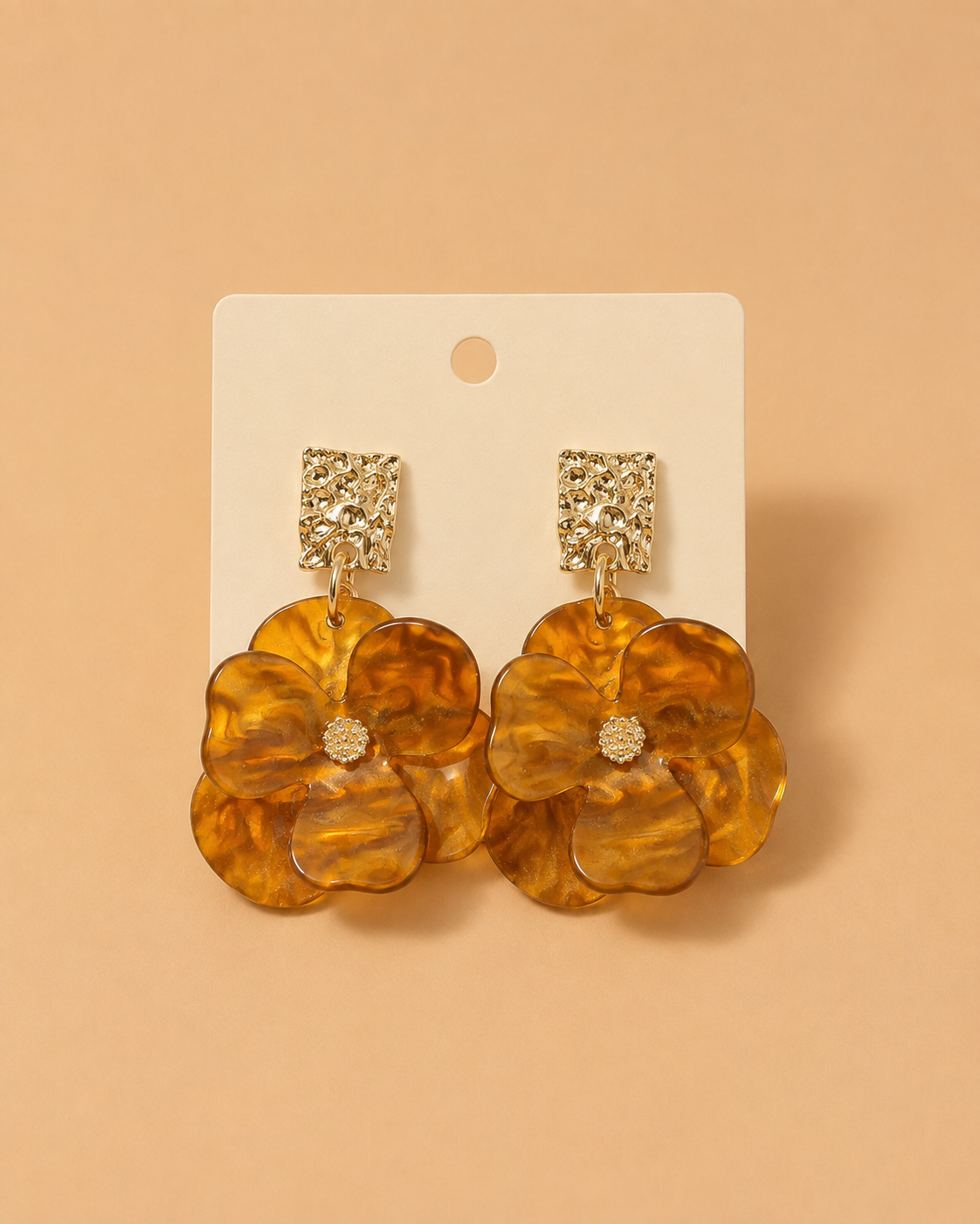 Pendientes Ámbar Florales con Detalle Dorado