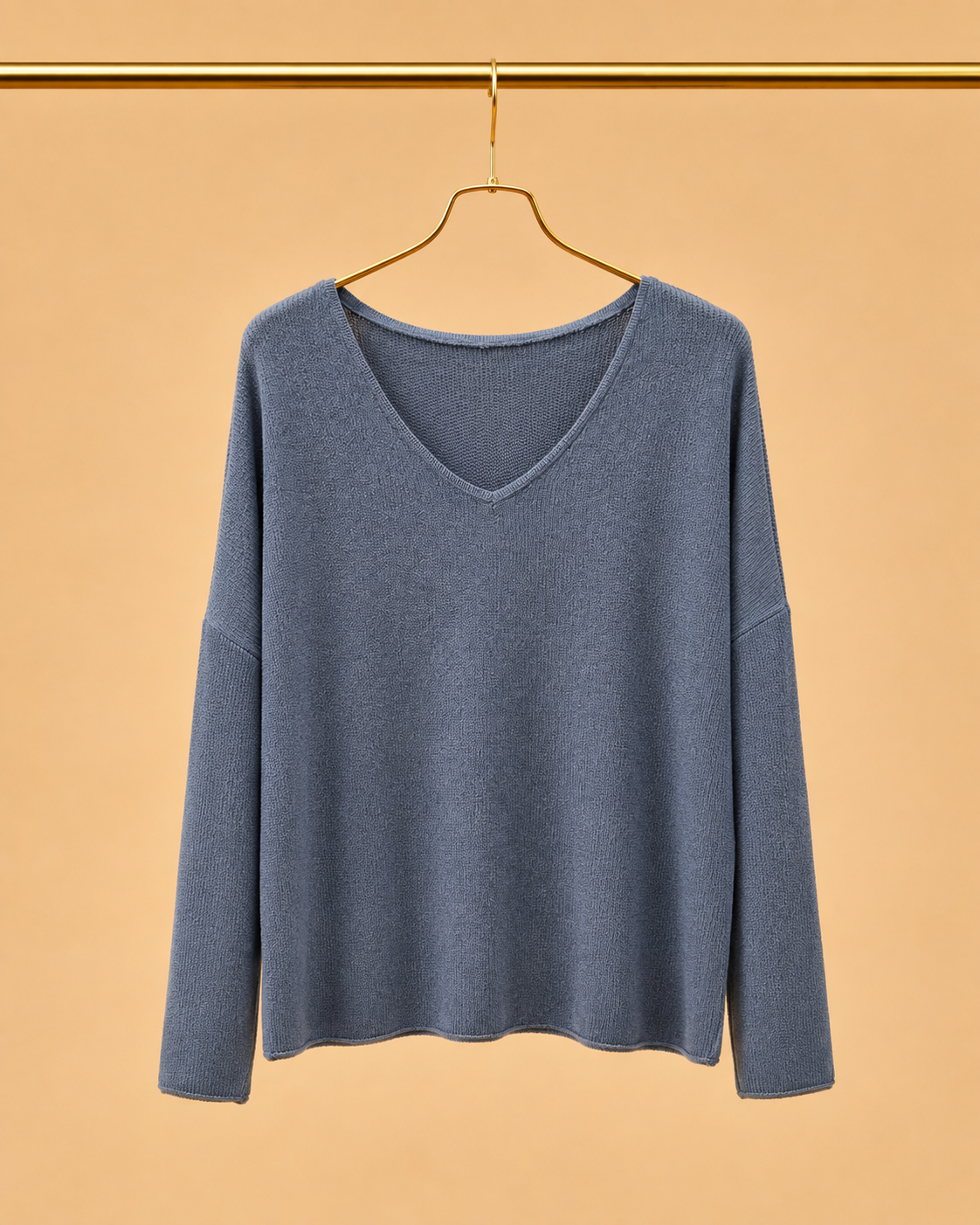 Camiseta de Manga Larga Escote V Azul