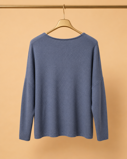 Camiseta de Manga Larga Escote V Azul