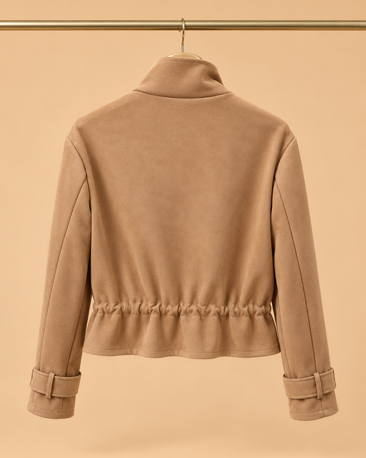 Chaqueta Camel de Bolsillos con Cintura Ajustable
