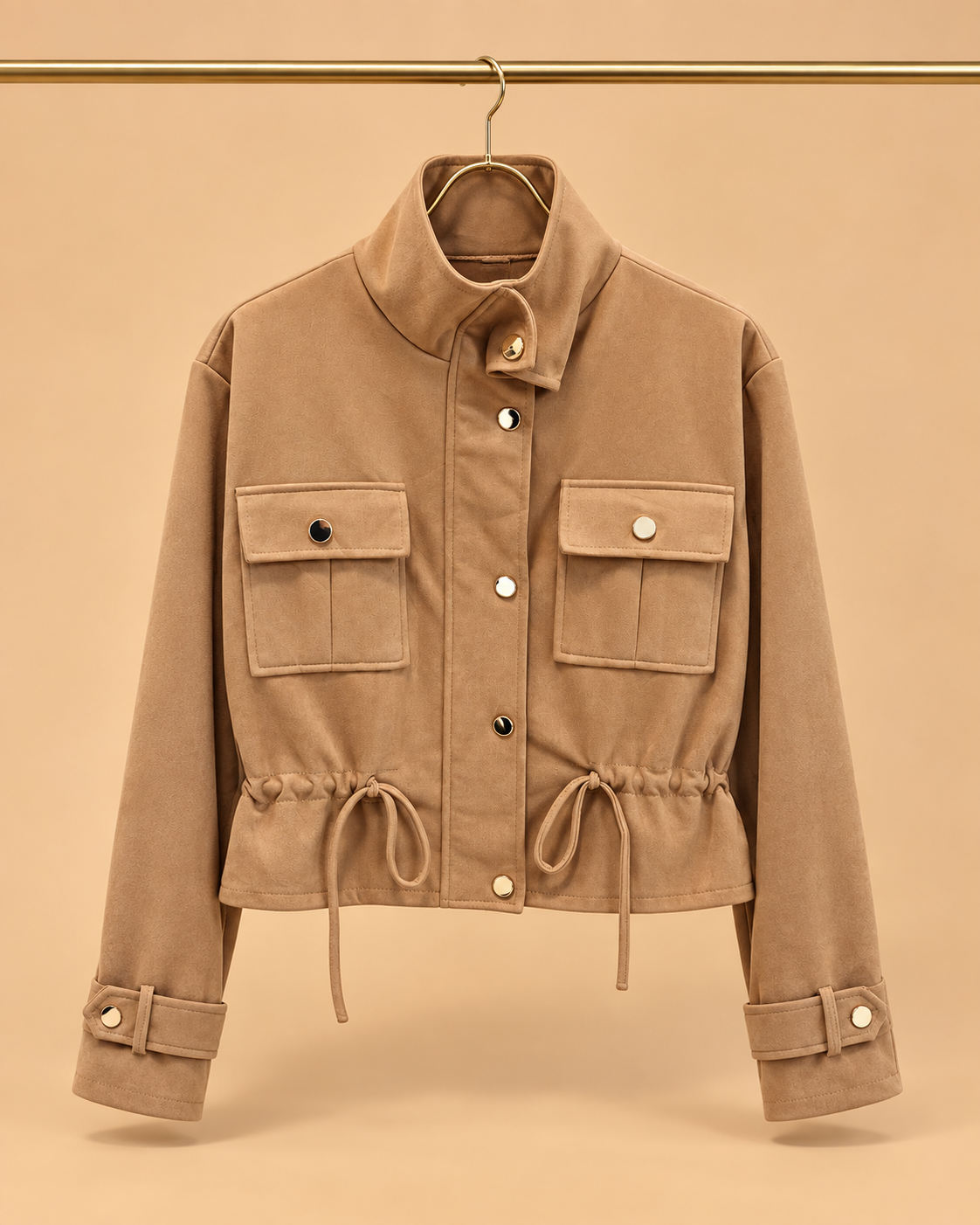 Chaqueta Camel de Bolsillos con Cintura Ajustable