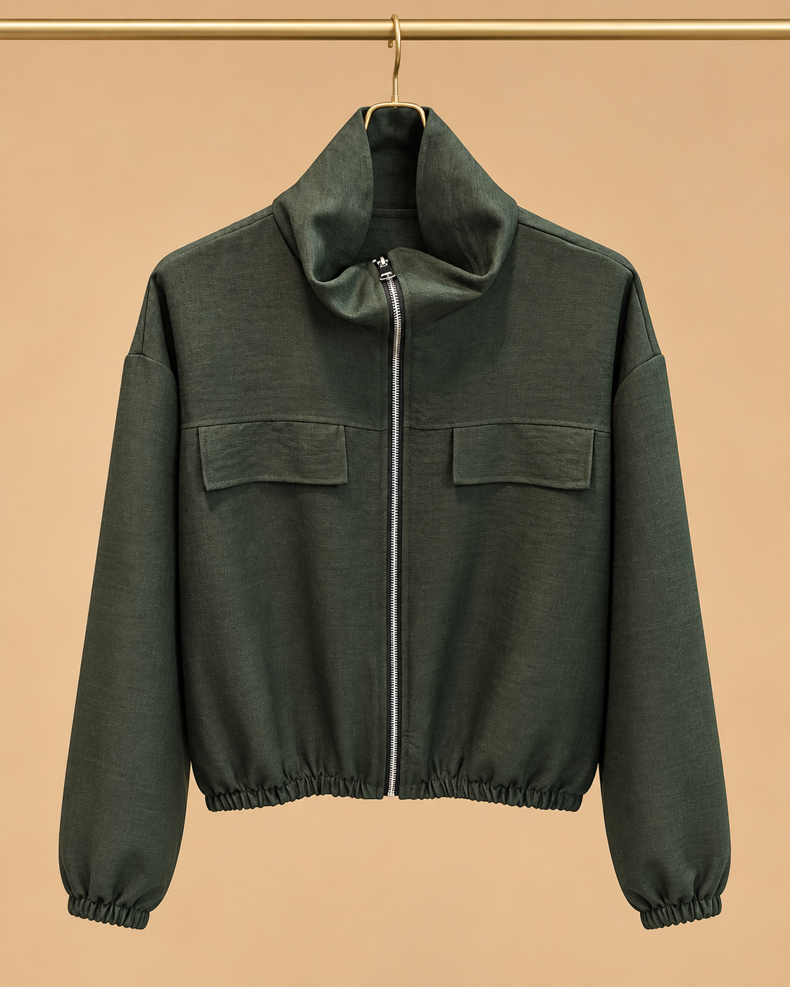 Chaqueta Corta Caqui de Cuello Alto