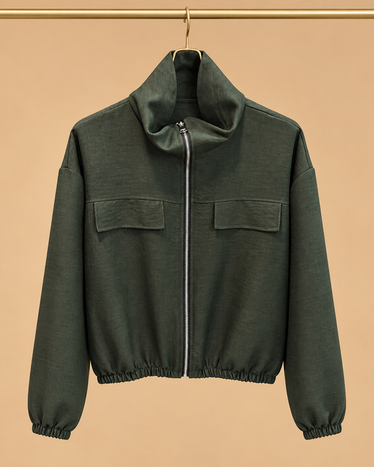 Chaqueta Corta Caqui de Cuello Alto