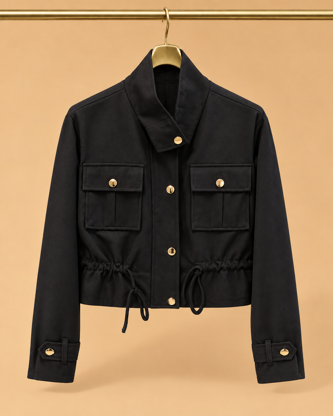 Chaqueta Utility Negra con Botones Dorados
