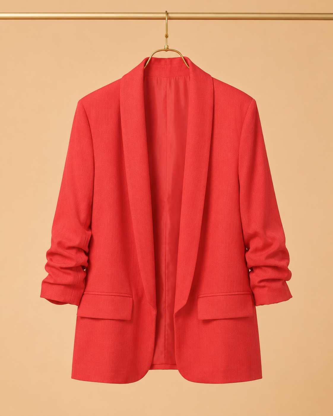 Blazer Rojo con Mangas Fruncidas