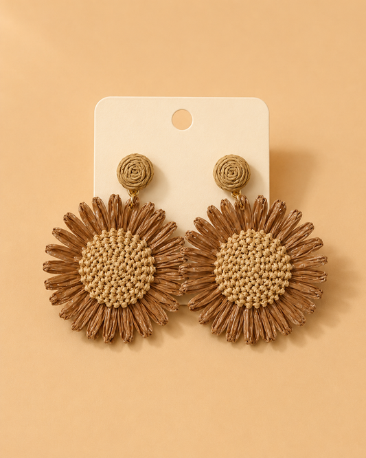Pendientes Flor Marrón con Centro Beige Texturizado