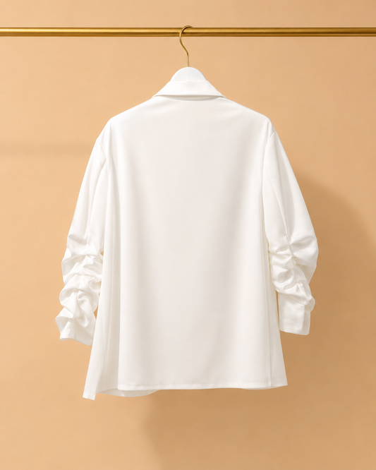 Blazer Blanco Fluido con Mangas Fruncidas