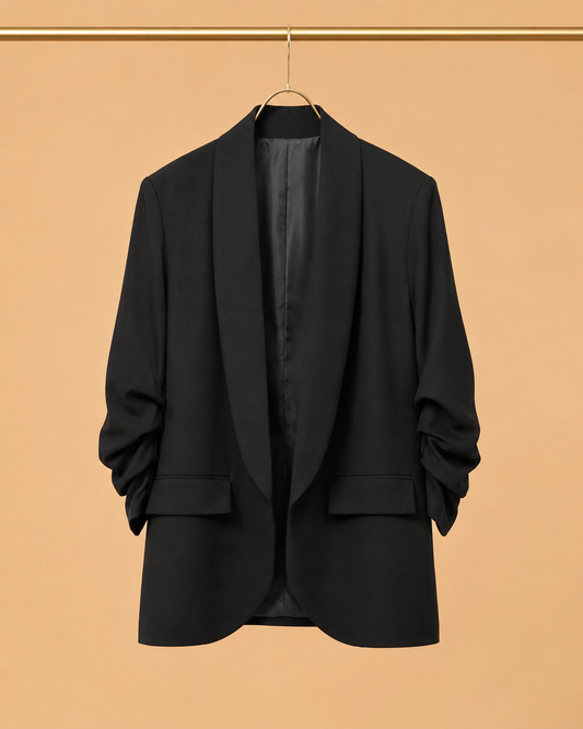 Blazer Negro con Mangas Fruncidas