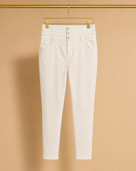 Pantalón Push-Up Beige de Triple Botón