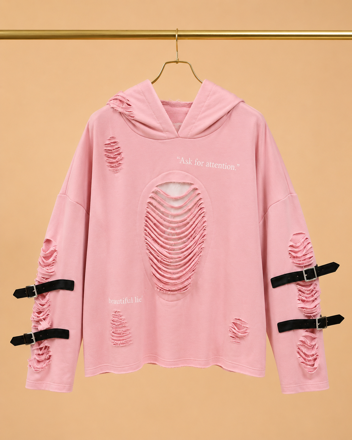 Sudadera Rosa Desgastada Hebillas