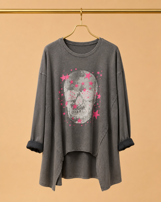 Sudadera Gris Asimétrica Calavera
