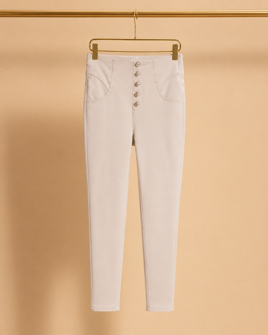 Pantalón Push-Up Beige de Botones Plateados