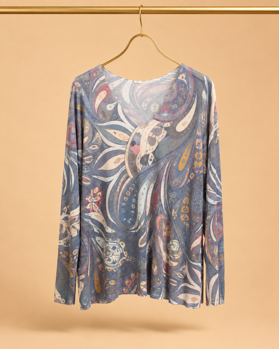 Camiseta Manga Larga con Estampado Paisley Azul