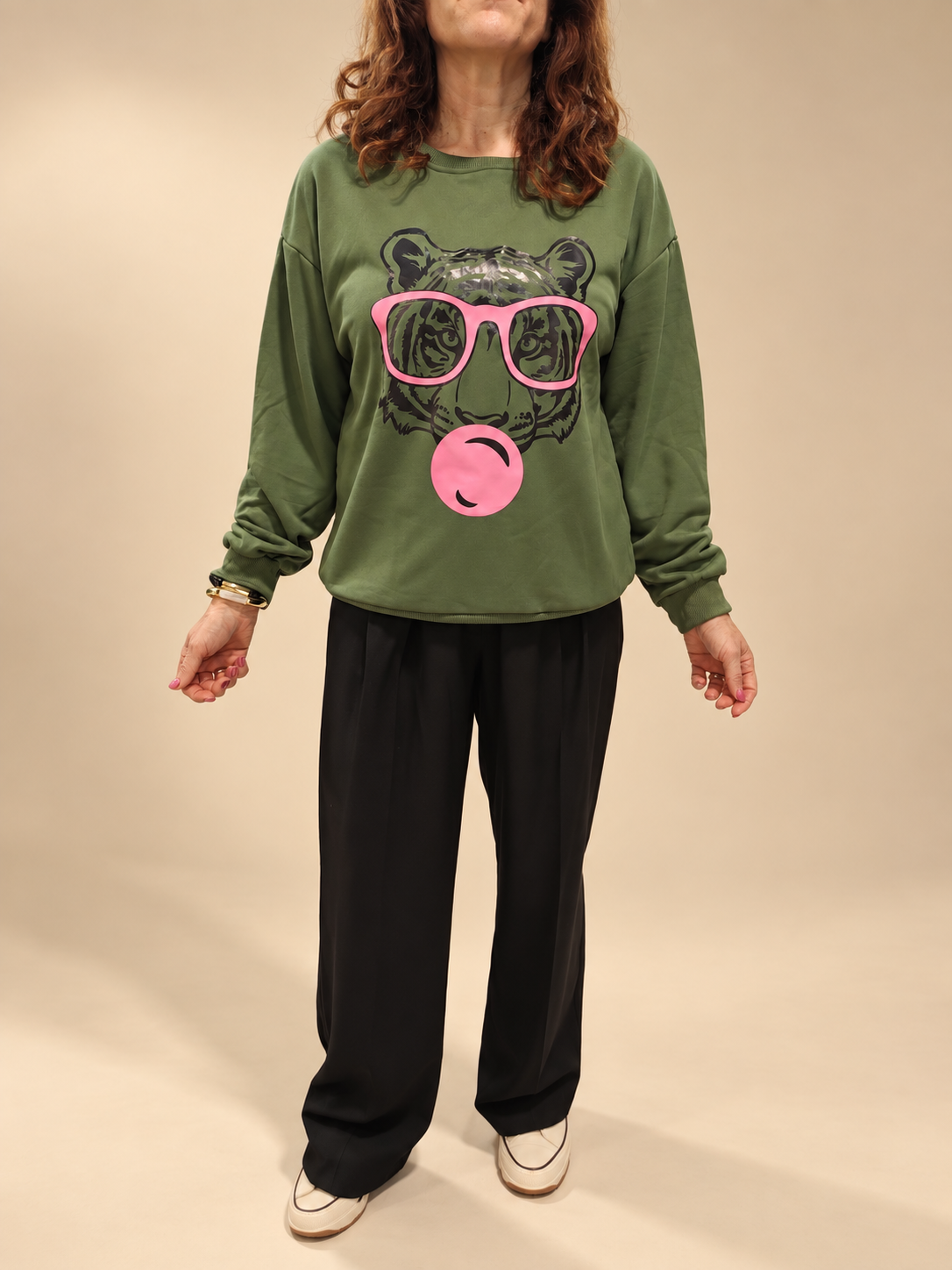 Sudadera Oversize Tigre con Gafas Rosas