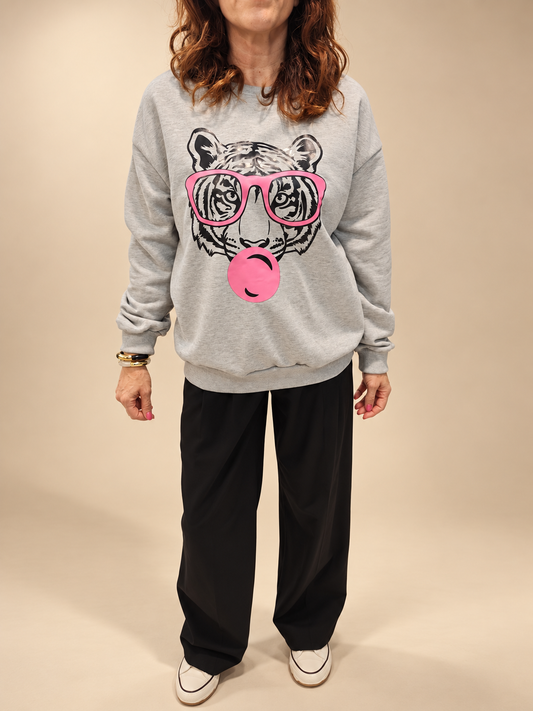 Sudadera Oversize Tigre con Gafas Rosas