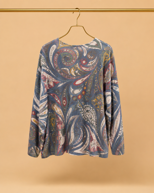 Camiseta Manga Larga con Estampado Paisley Azul
