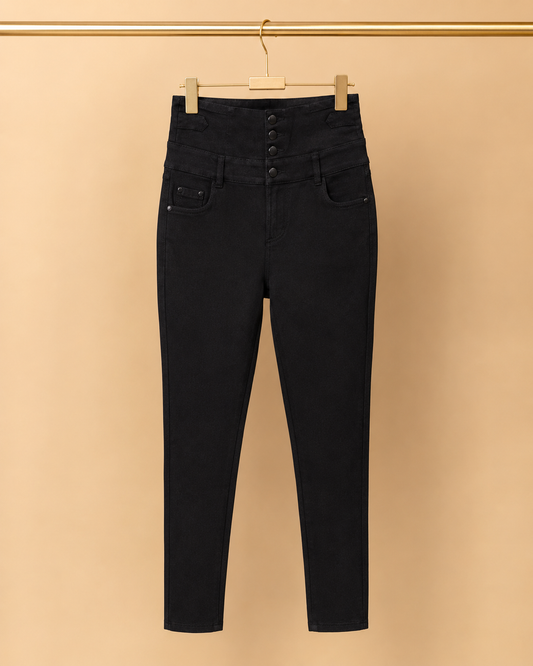 Pantalón Push-Up Negro de Cintura Estructurada