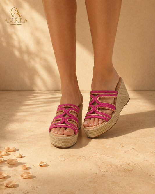 Sandalia Cuña Fucsia Lumière