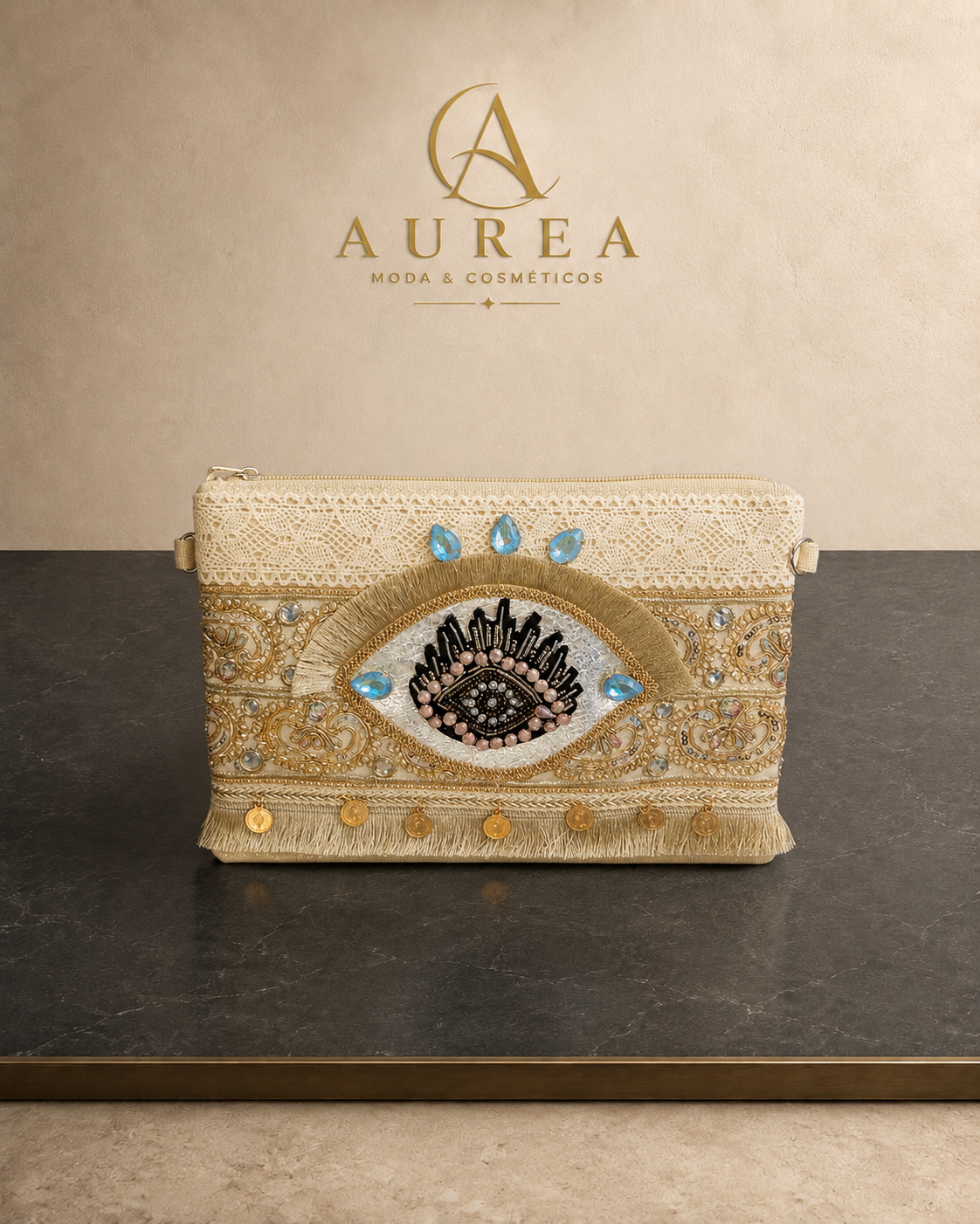 Bolso clutch Boho con Bordado de Ojo
