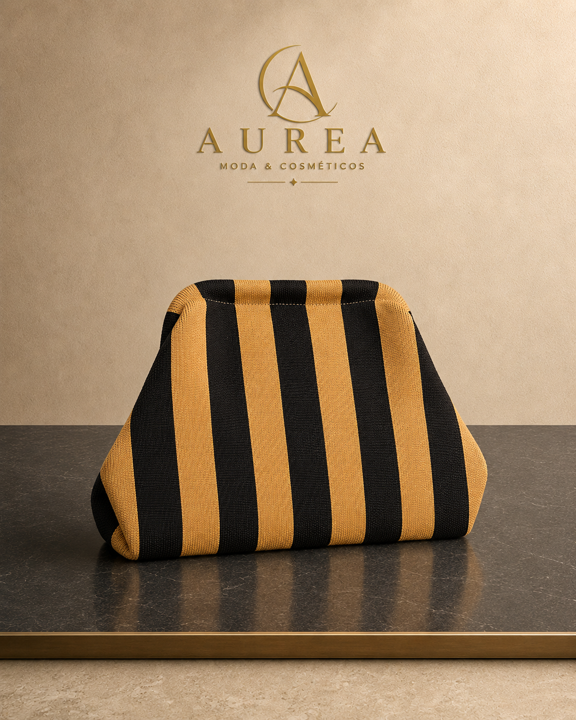 Bolso Clutch a Rayas Negro y Mostaza