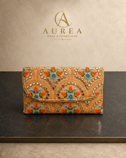 Bolso Clutch Bordado Jaipur Coral