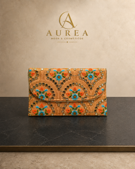Bolso Clutch Bordado Jaipur Coral