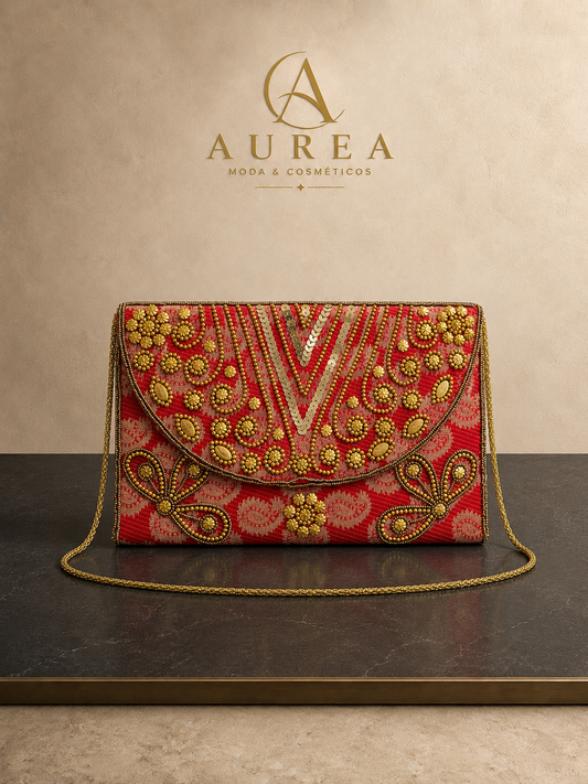Bolso Clutch Bordado Maharani Rojo