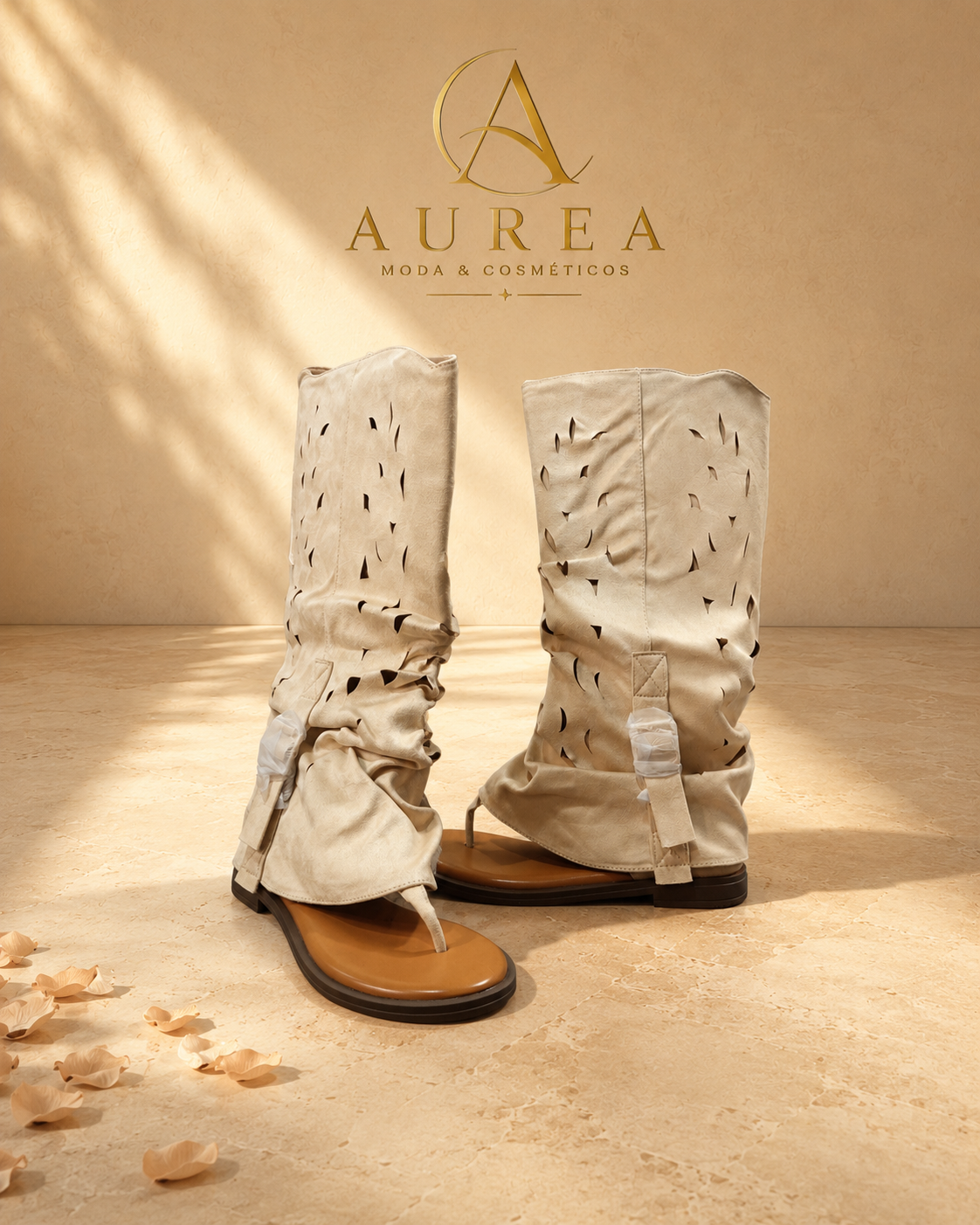 Sandalia Bota Calada Crema