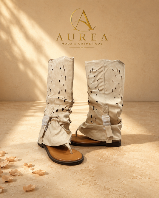 Sandalia Bota Calada Crema