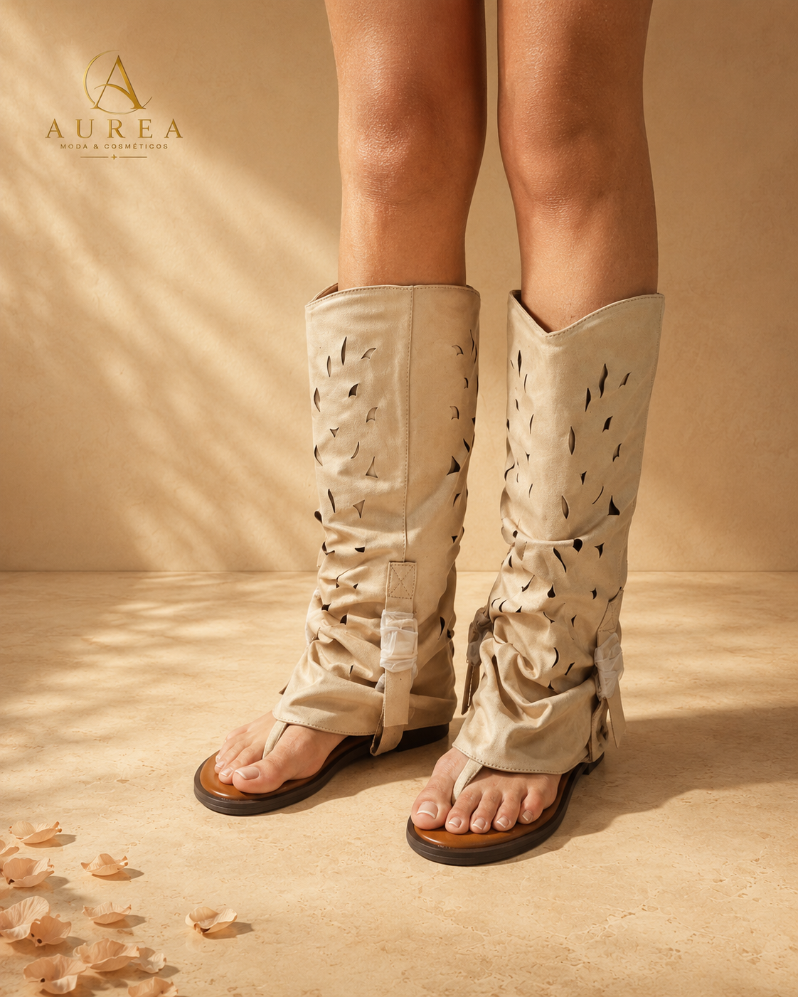 Sandalia Bota Calada Crema