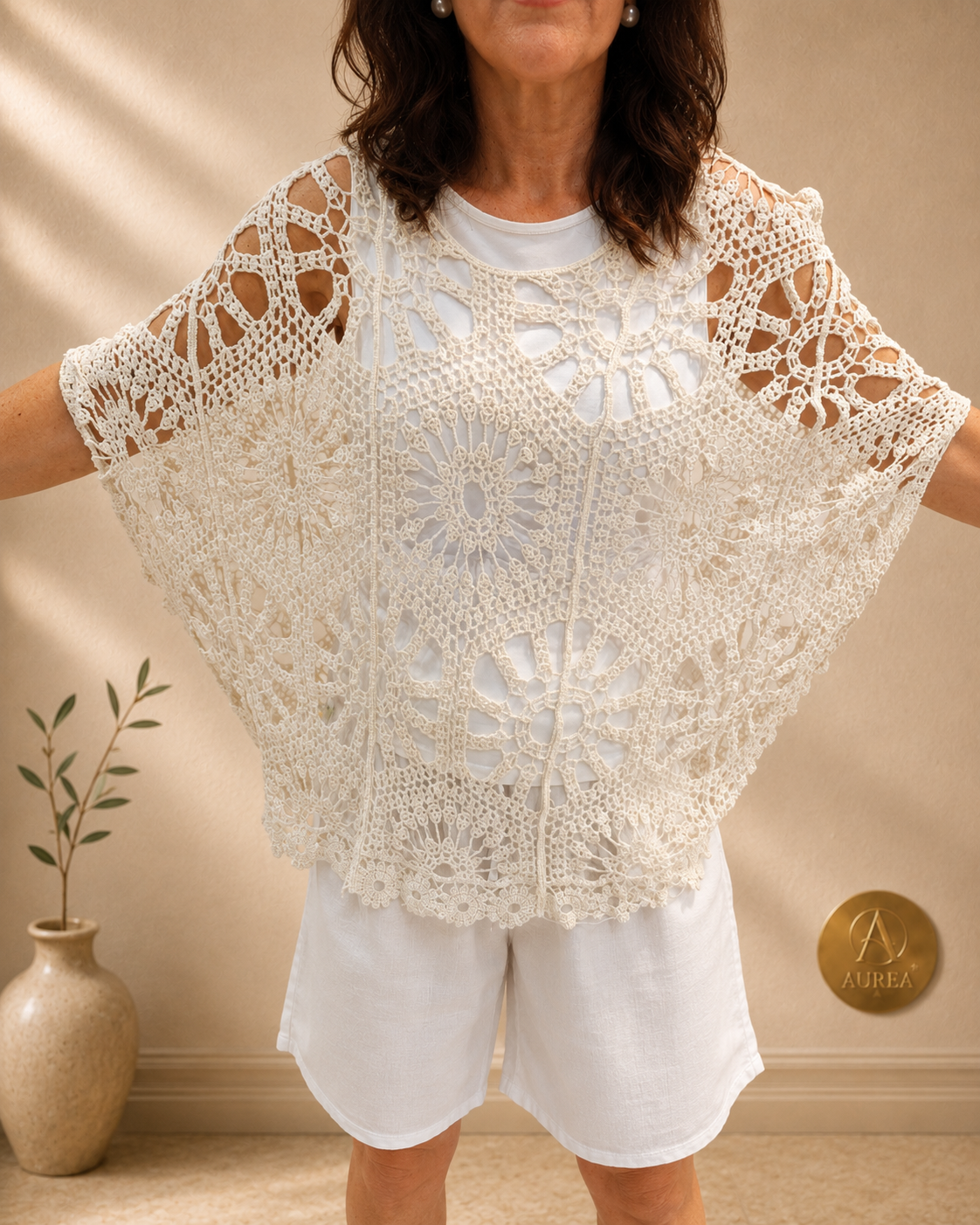 Poncho Calado Crochet Blanco