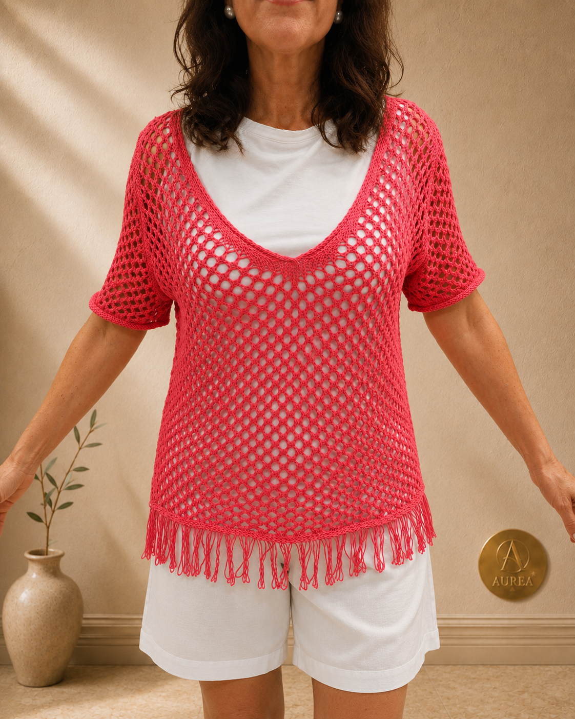 Top Calado de Red con Flecos