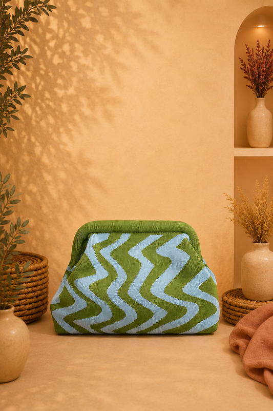 Bolso Clutch Estampado Verde y Azul