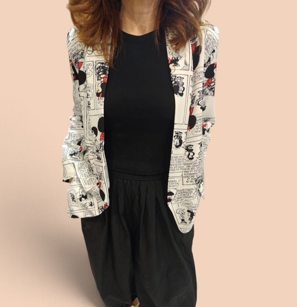 Blazer Blanco con Estampado Gráfico Cómic