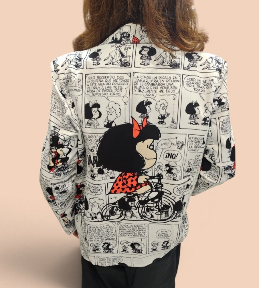 Blazer Blanco con Estampado Gráfico Cómic