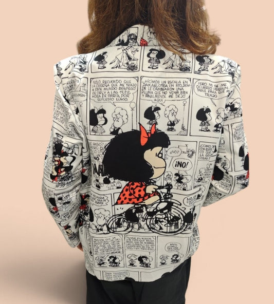 Blazer Blanco con Estampado Gráfico Cómic
