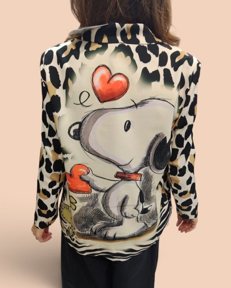 Blazer Animal Print con Ilustración y Corazones