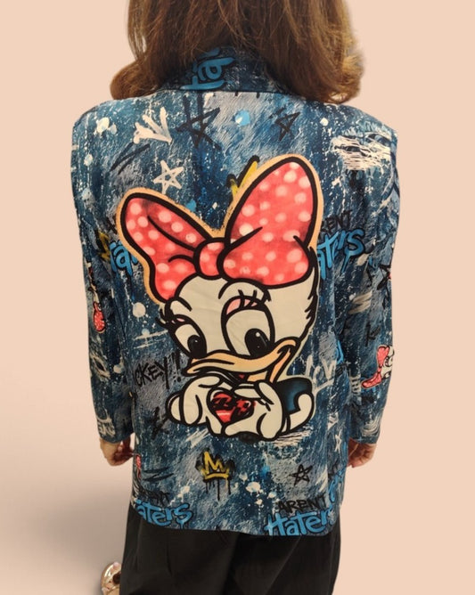 Blazer Azul con Estampado Ilustrado Pop
