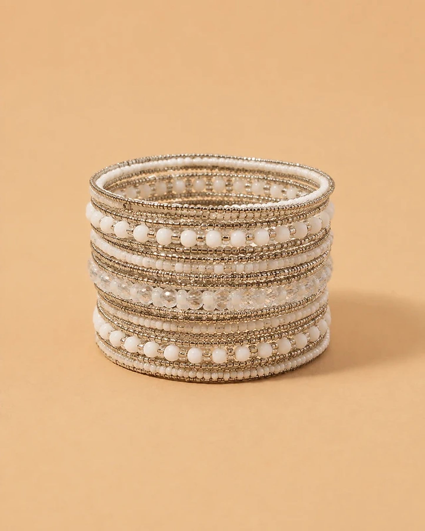 Pulsera Ancha Blanca Dorada Multihilera