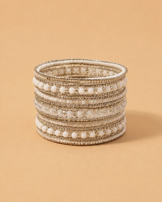 Pulsera Ancha Blanca Dorada Multihilera