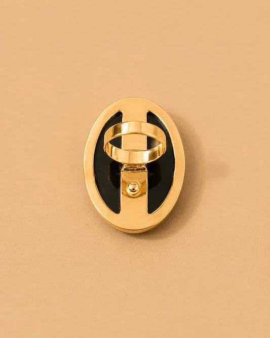 Anillo Ajustable Dorado Ovalado Negro Pulido