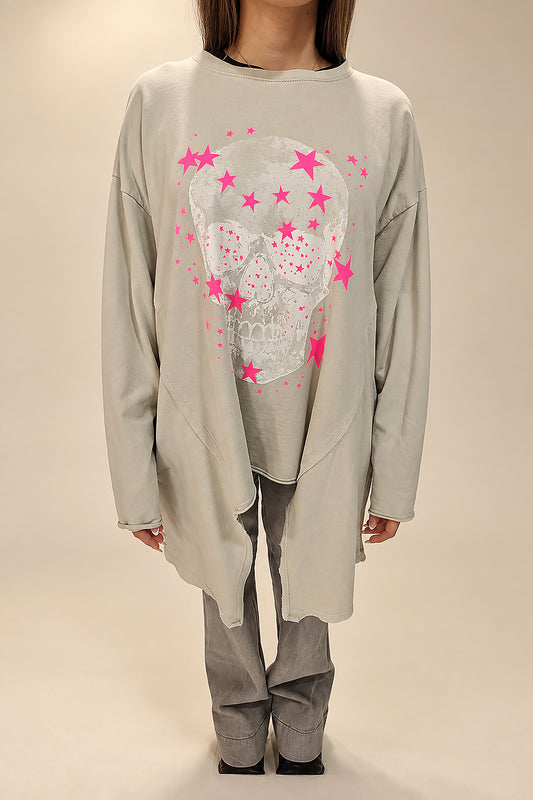 Sudadera Beige Asimétrica Calavera