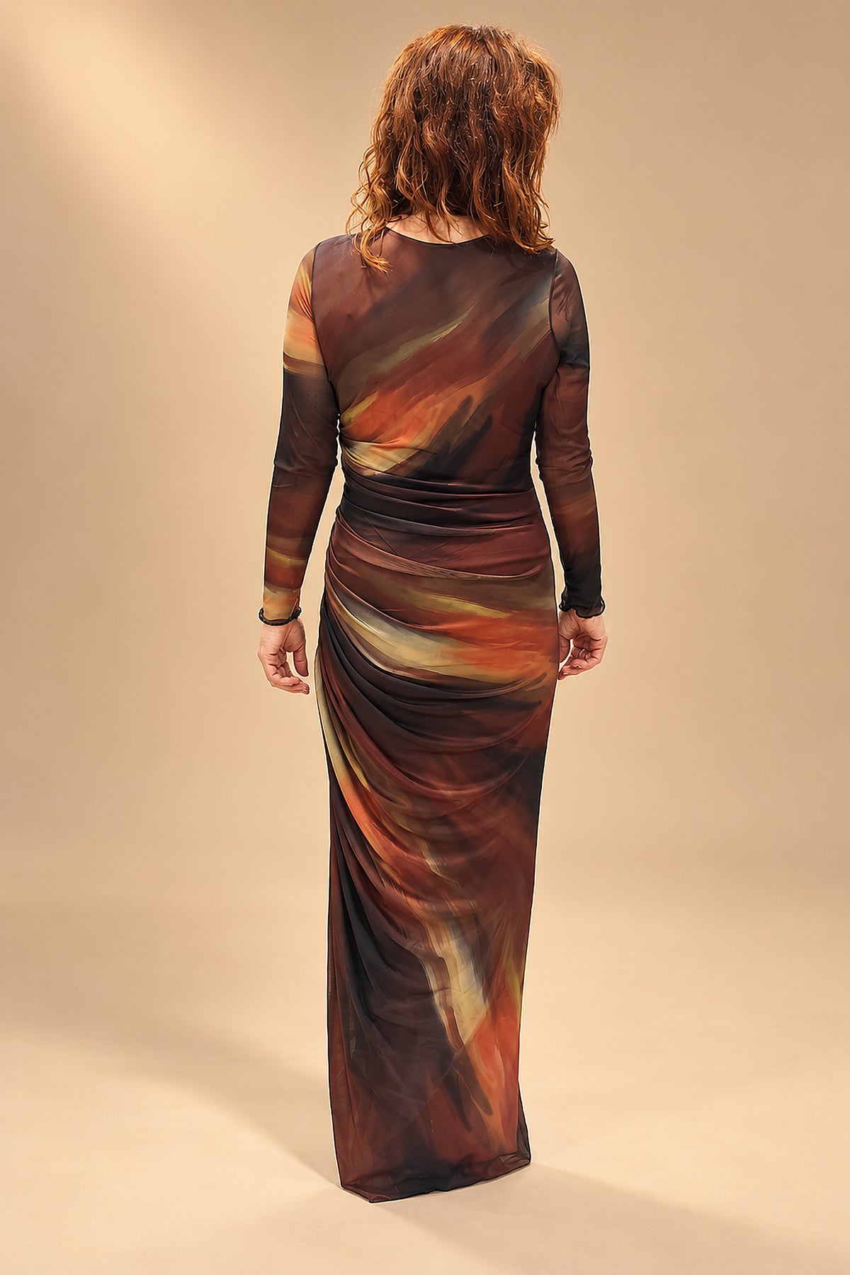 Vestido Maxi Estampado con Fruncido Lateral