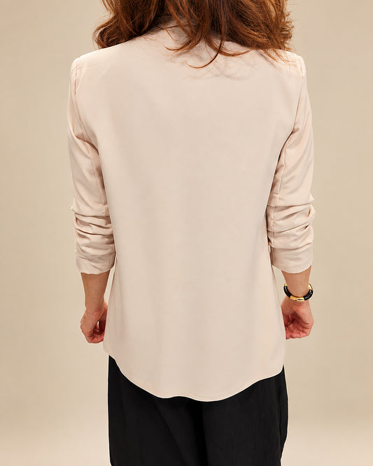 Blazer Beige con Mangas Fruncidas