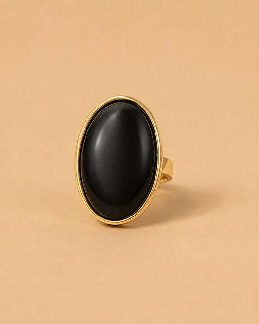 Anillo Ajustable Dorado Ovalado Negro Pulido