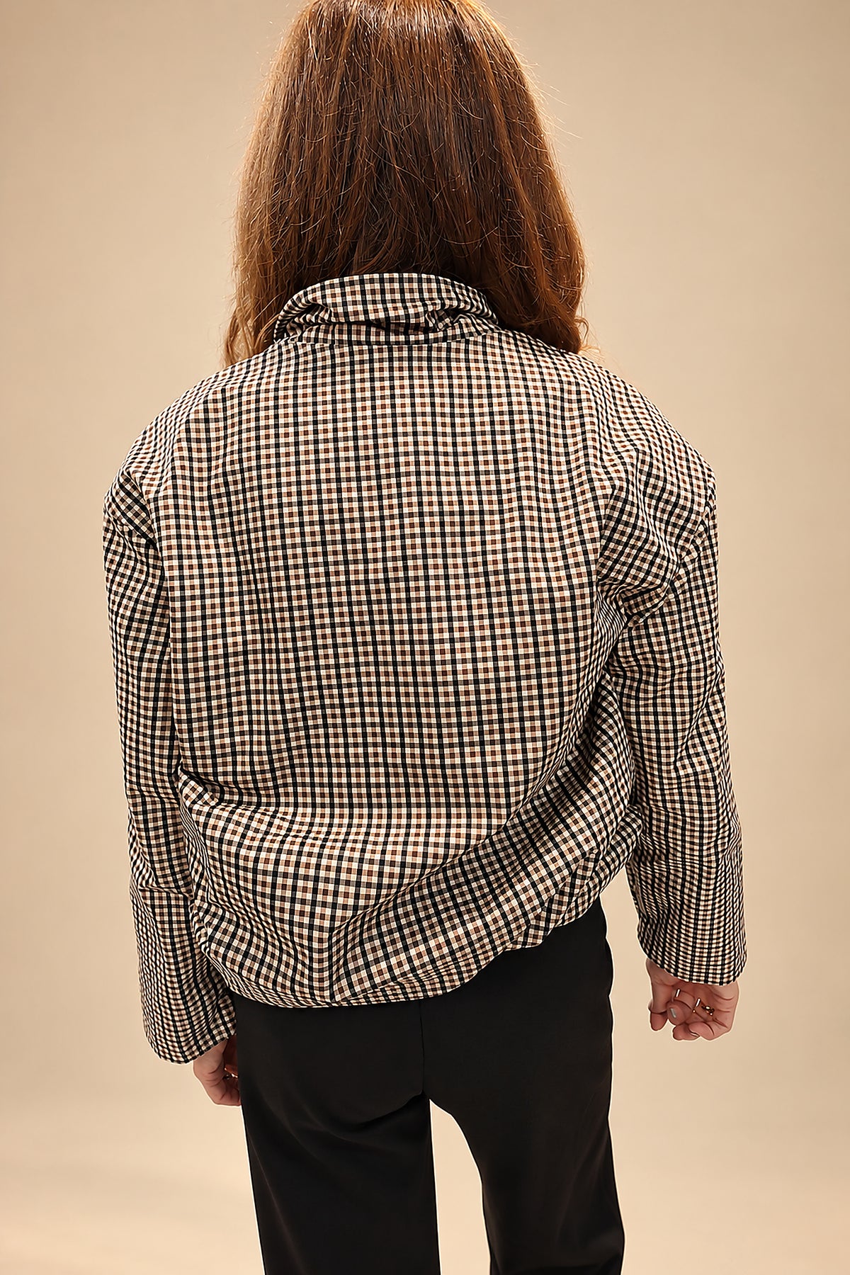 Chaqueta Corta de Cuadros con Cremallera
